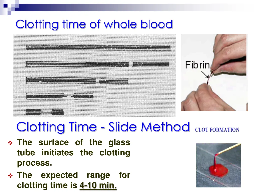 clotting time of whole blood