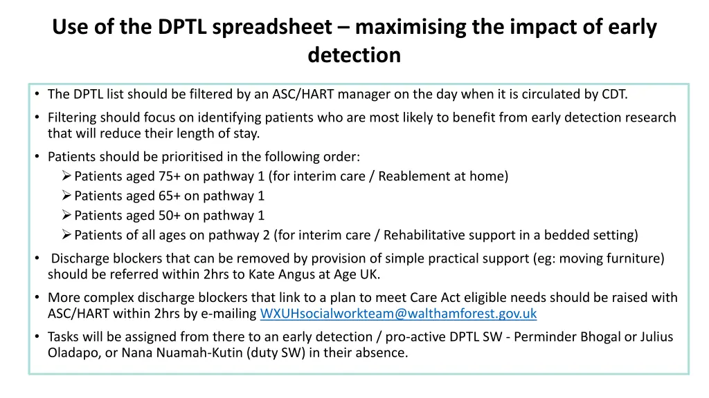use of the dptl spreadsheet maximising the impact