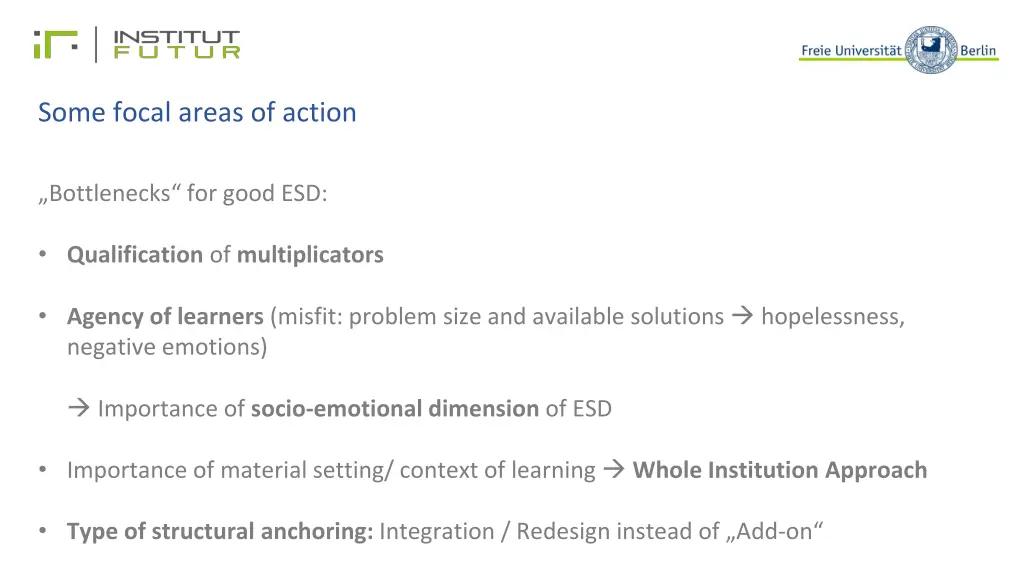 some focal areas of action