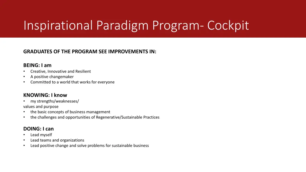 inspirational paradigm program cockpit