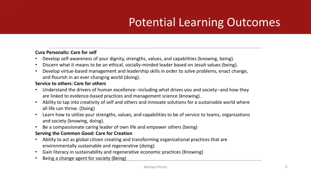 potential learning outcomes