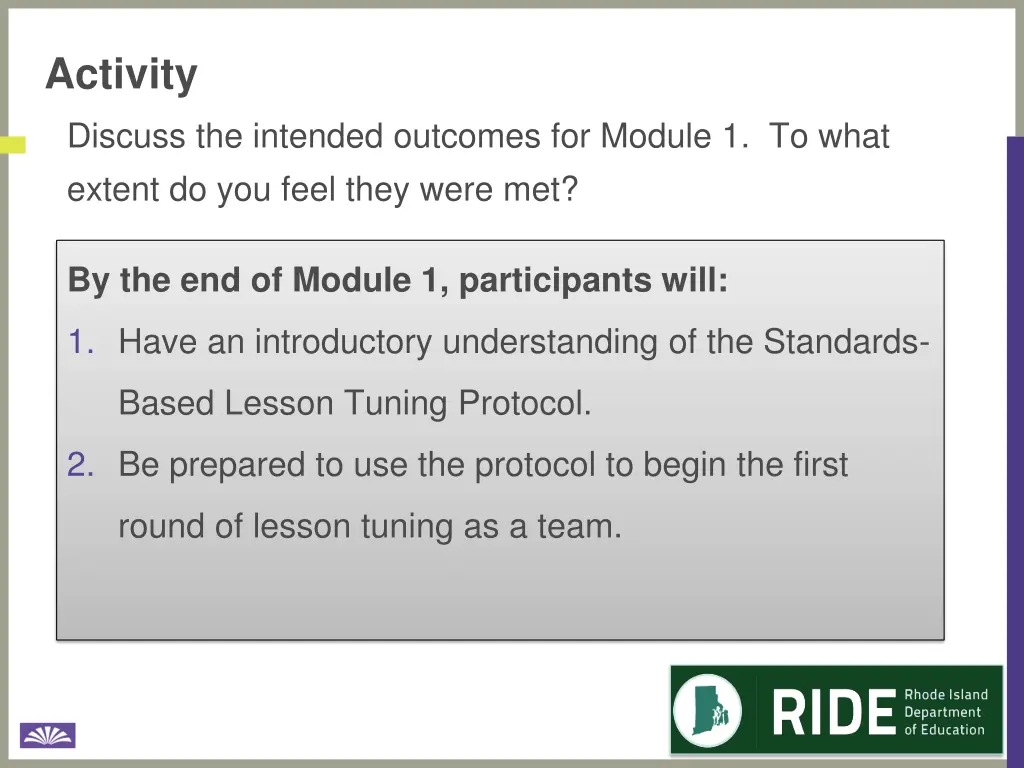 activity discuss the intended outcomes for module