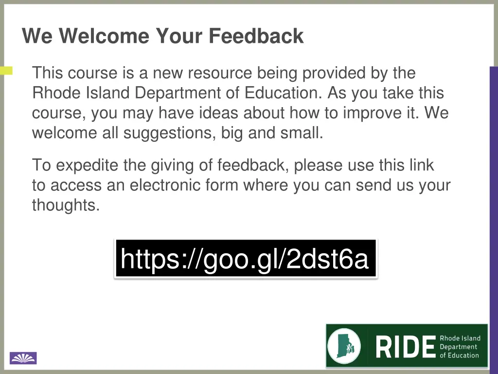 we welcome your feedback