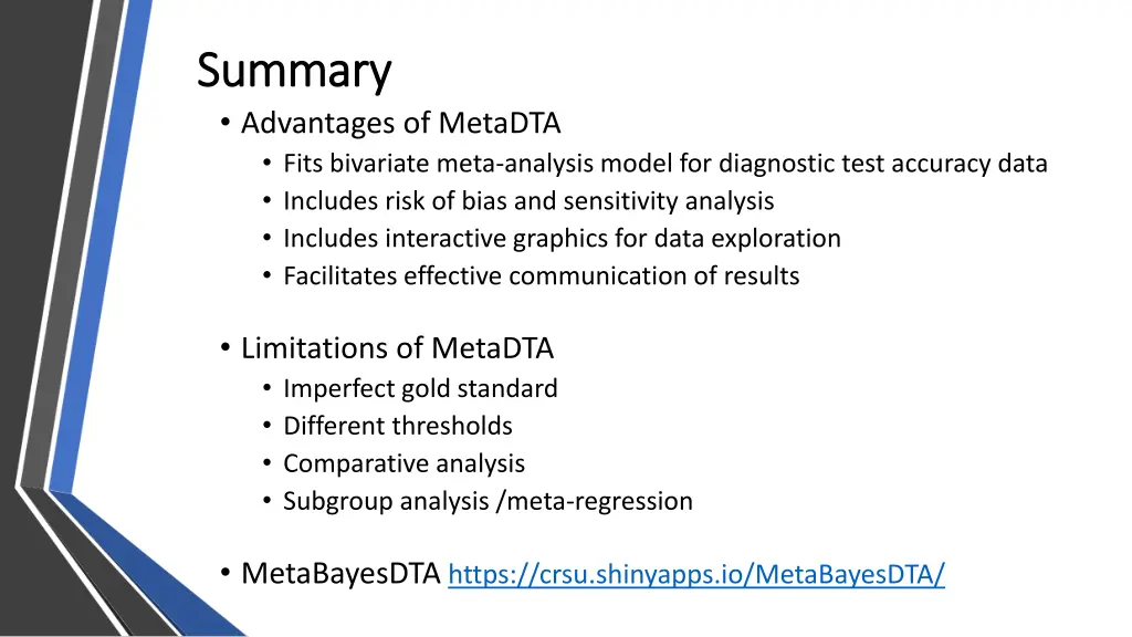 summary summary advantages of metadta fits