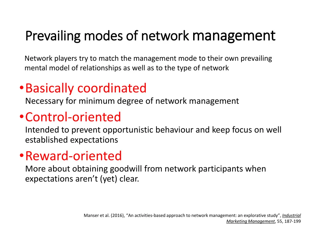 prevailing modes of network prevailing modes