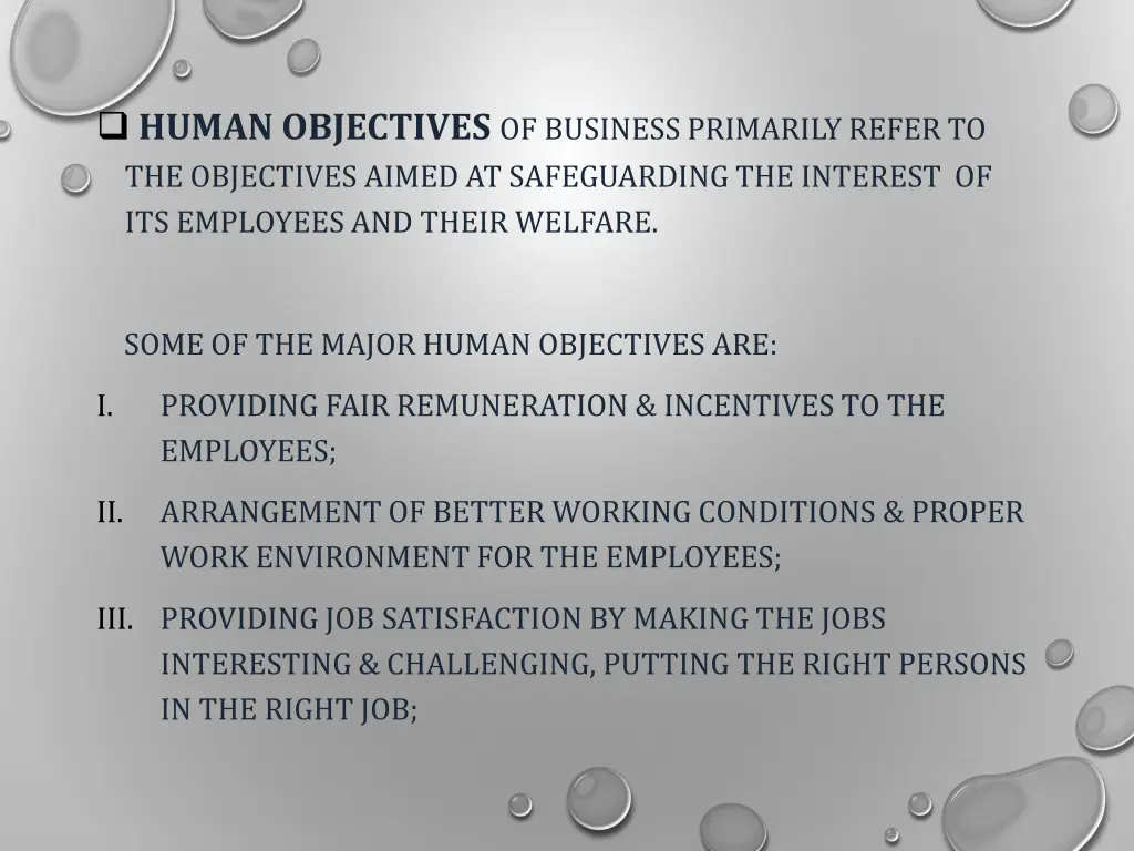 human objectives of business primarily refer