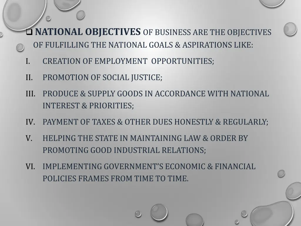 national objectives of business