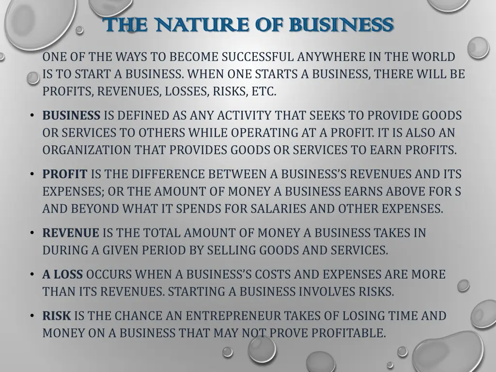 the nature of business the nature of business