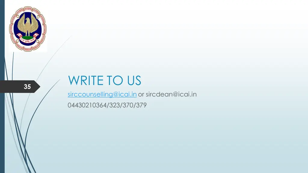 write to us sirccounselling@icai