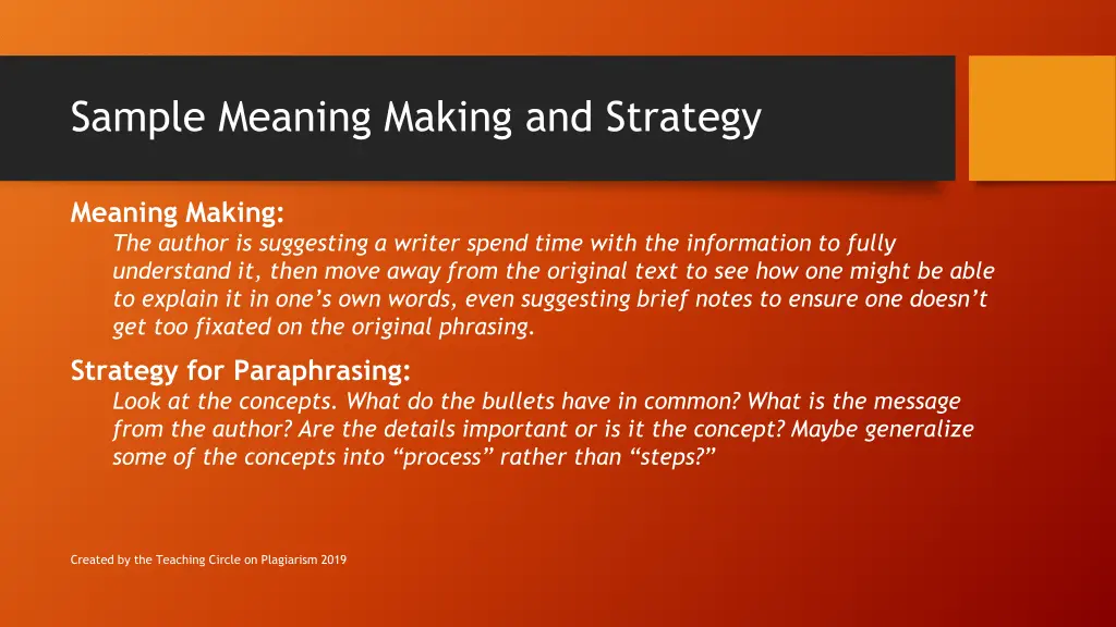 sample meaning making and strategy