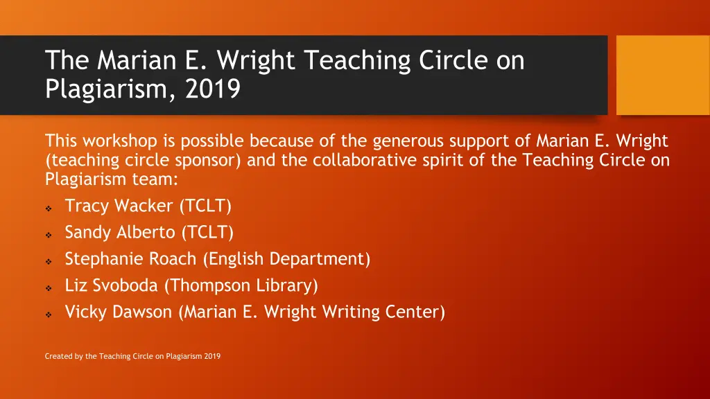 the marian e wright teaching circle on plagiarism