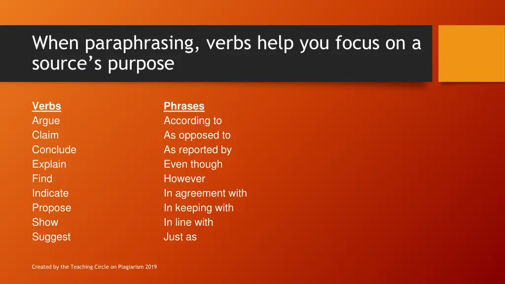 when paraphrasing verbs help you focus