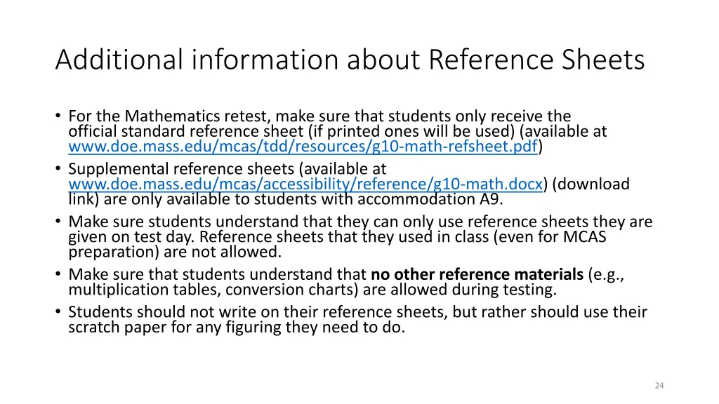additional information about reference sheets
