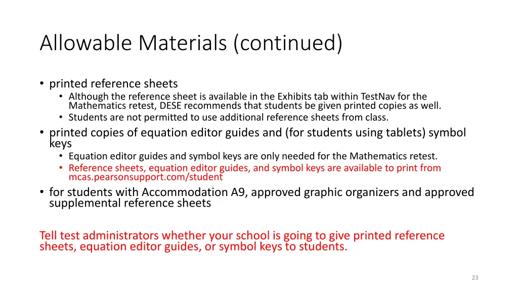 allowable materials continued