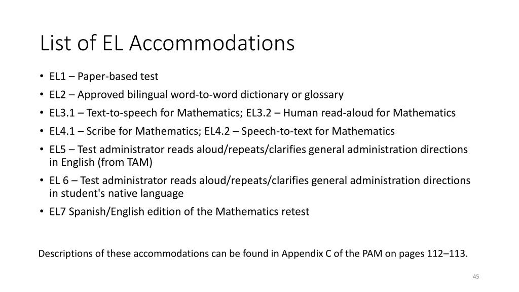 list of el accommodations