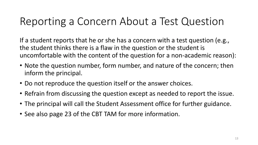 reporting a concern about a test question