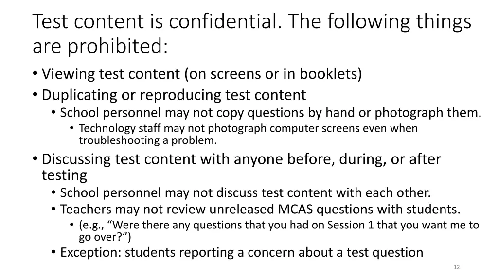 test content is confidential the following things