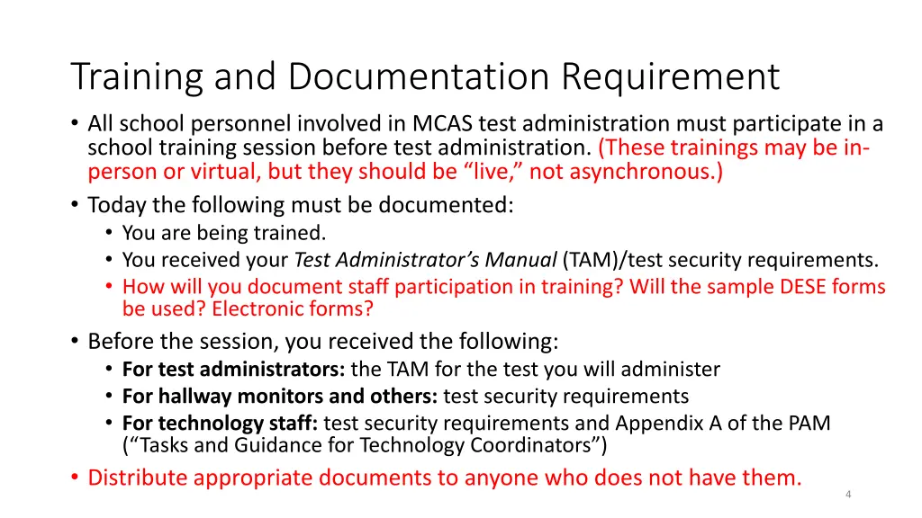 training and documentation requirement all school