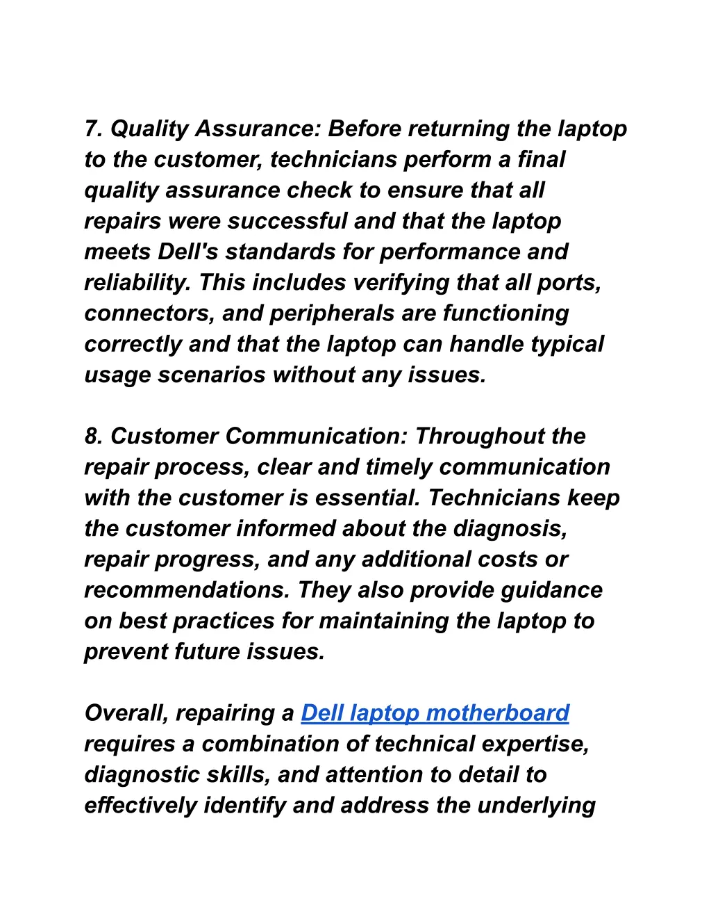 7 quality assurance before returning the laptop