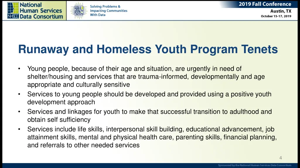 runaway and homeless youth program tenets