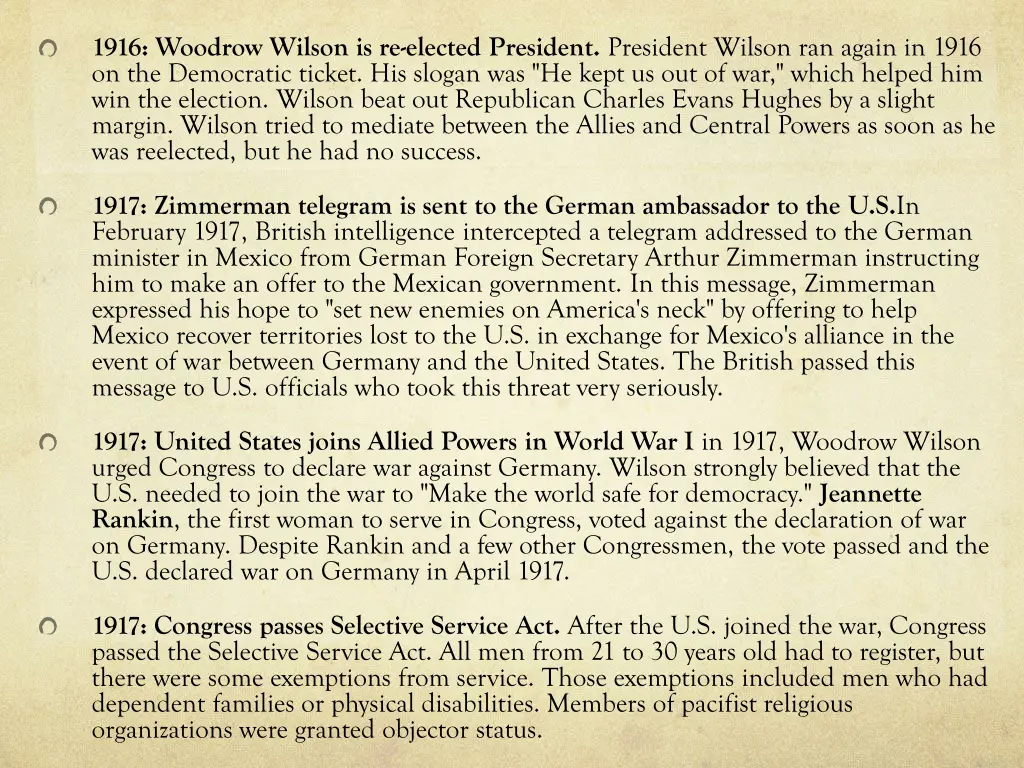 1916 woodrow wilson is re elected president