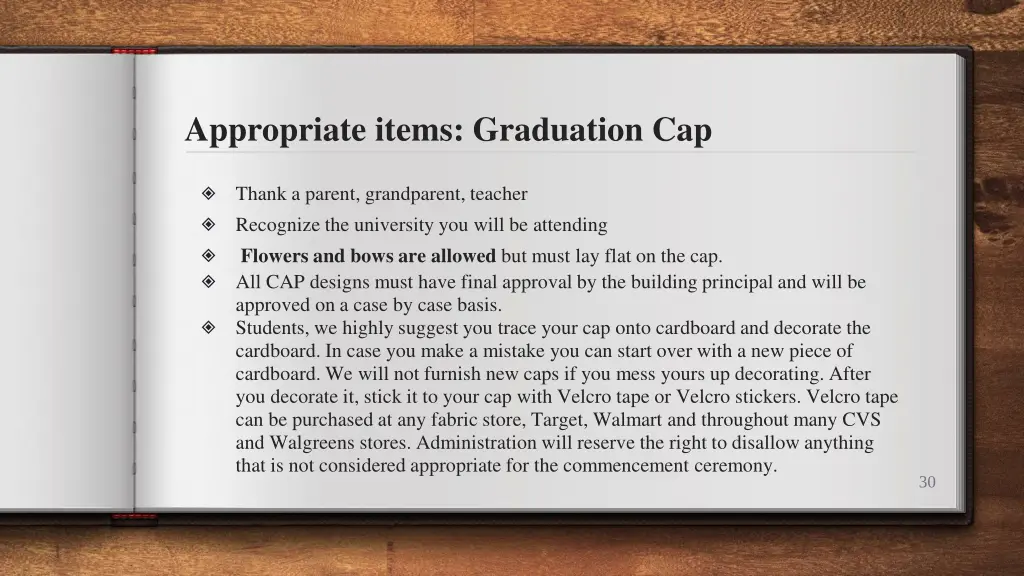 appropriate items graduation cap
