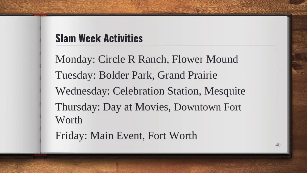 slam week activities