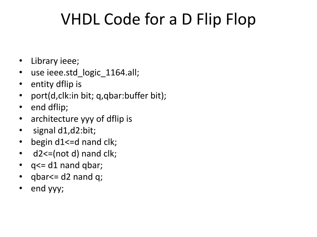 vhdl code for a d flip flop