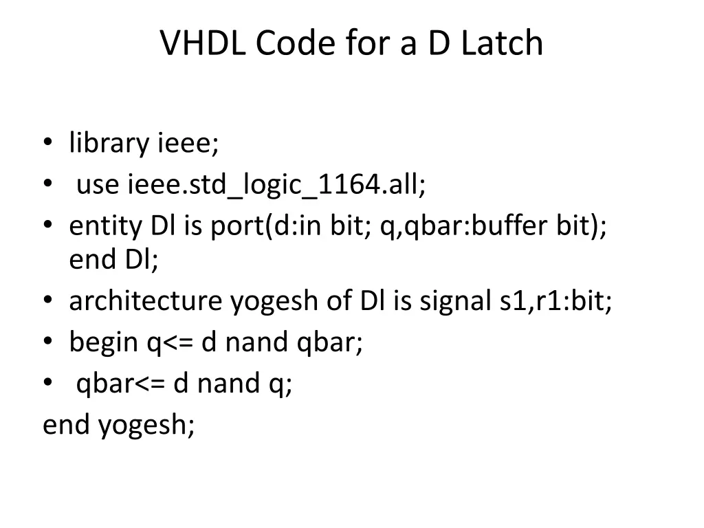 vhdl code for a d latch