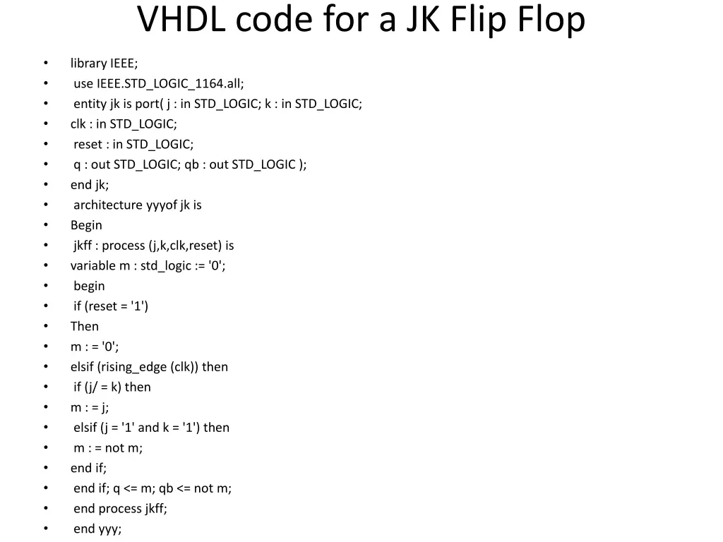 vhdl code for a jk flip flop