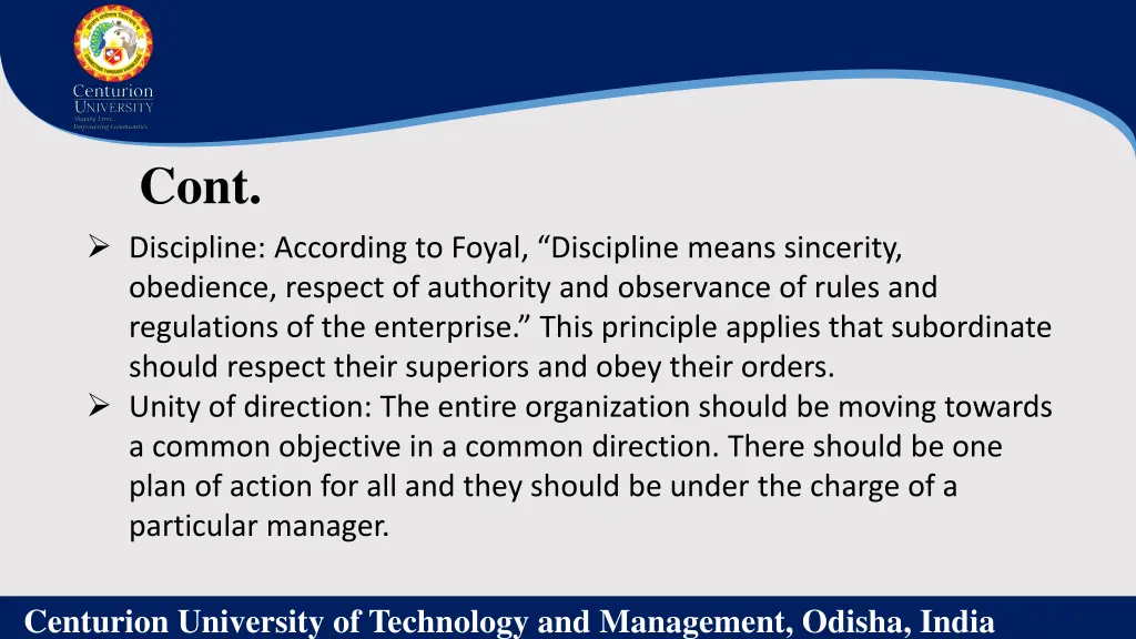 cont discipline according to foyal discipline