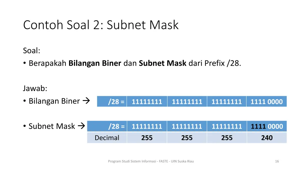 contoh soal 2 subnet mask