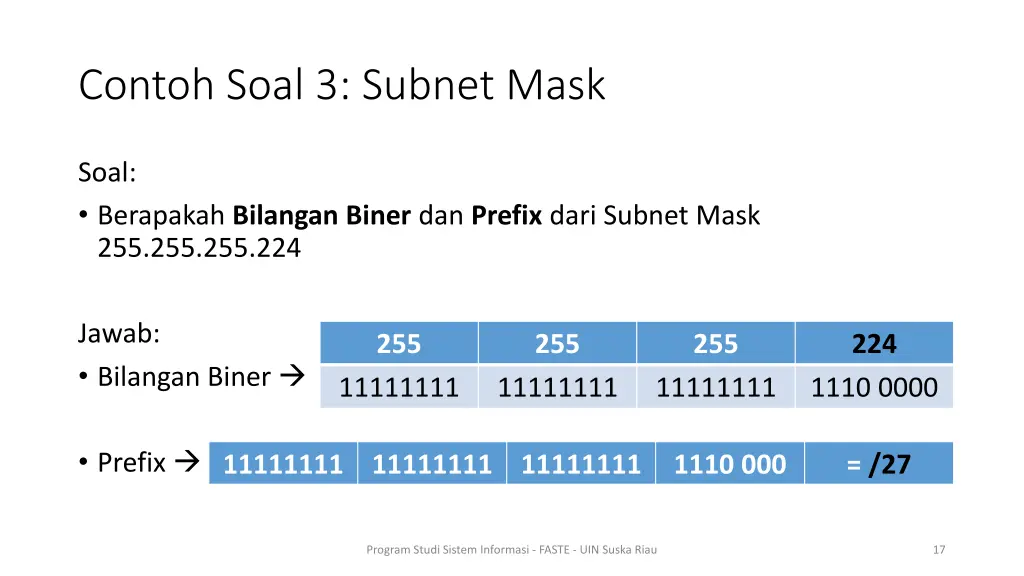 contoh soal 3 subnet mask