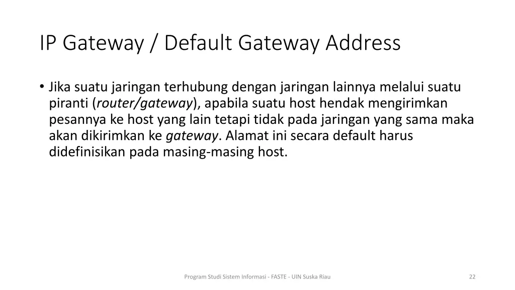 ip gateway default gateway address