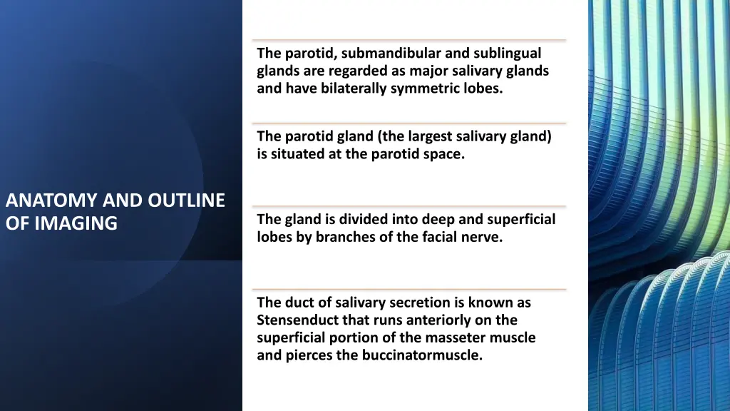 the parotid submandibular and sublingual glands