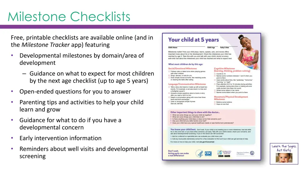 milestone checklists