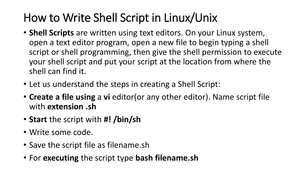 how how to write shell script in linux unix