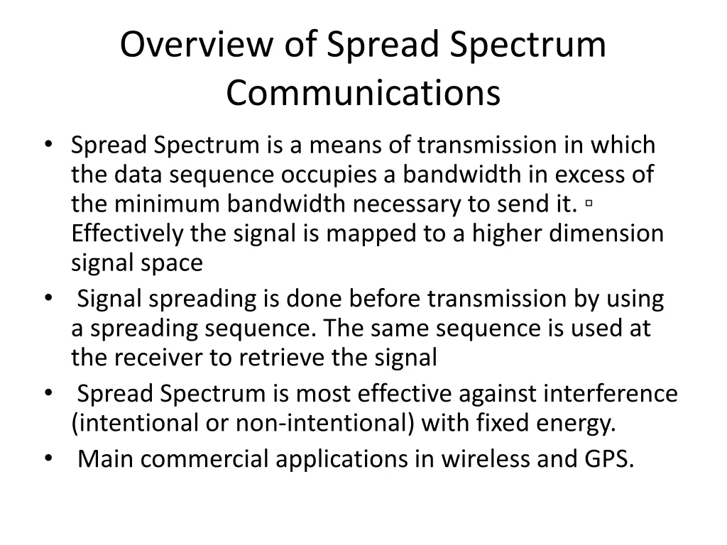 overview of spread spectrum communications spread