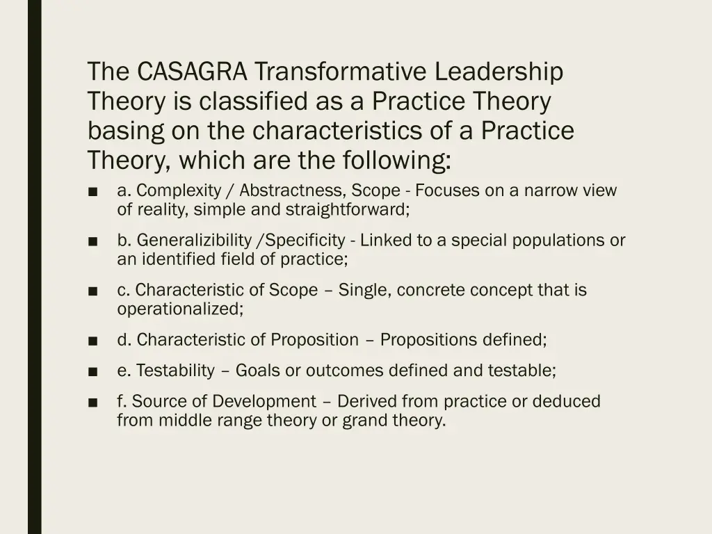 the casagra transformative leadership theory