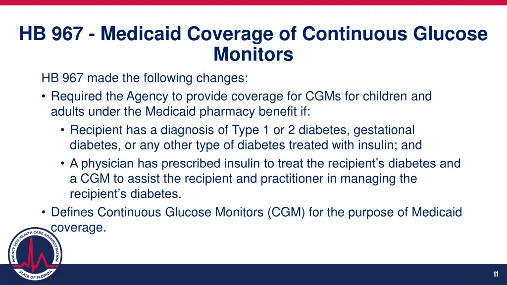 hb 967 medicaid coverage of continuous glucose 1