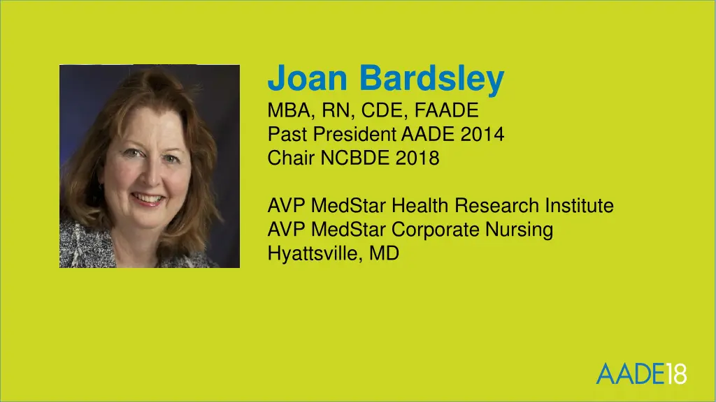 joan bardsley mba rn cde faade past president