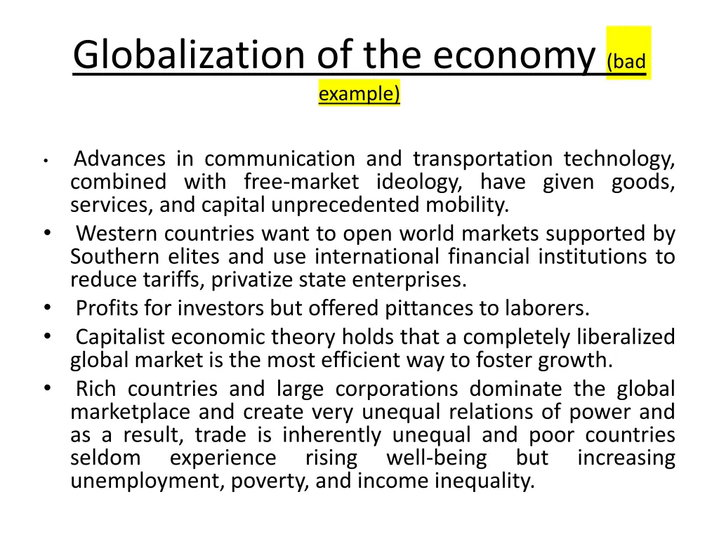 globalization of the economy bad example