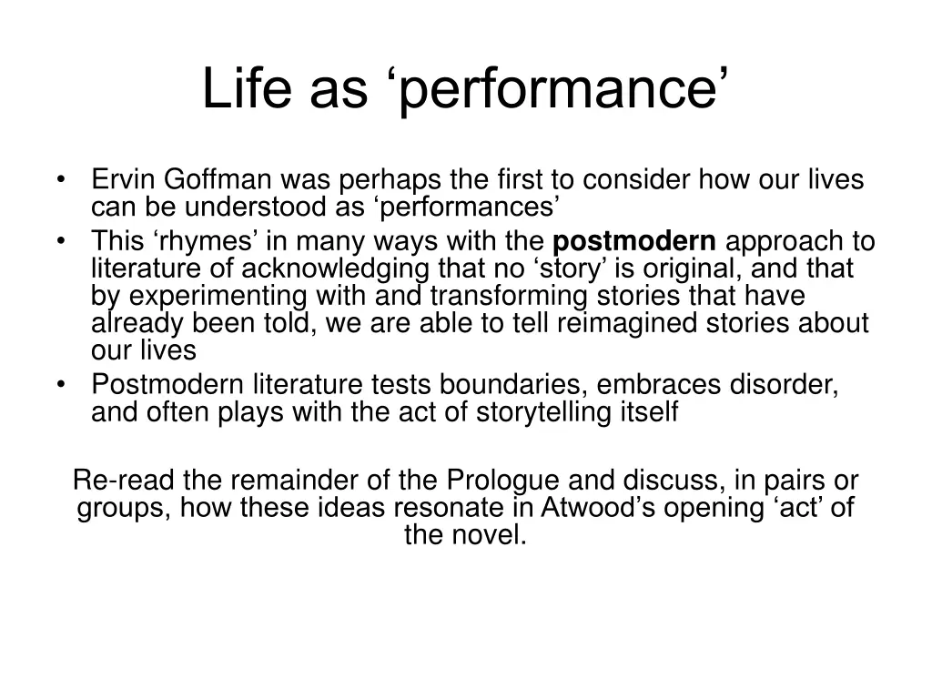 life as performance