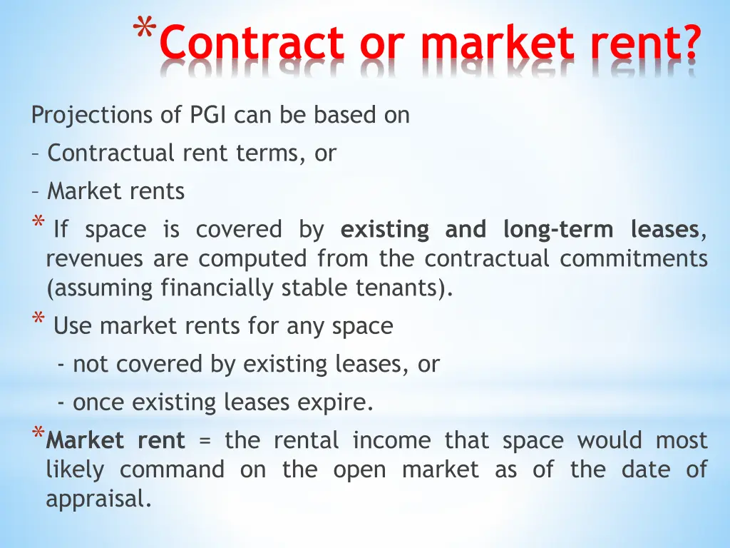 contract or market rent