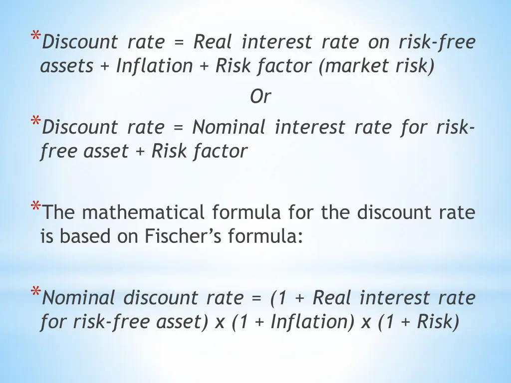 discount rate real interest rate on risk free