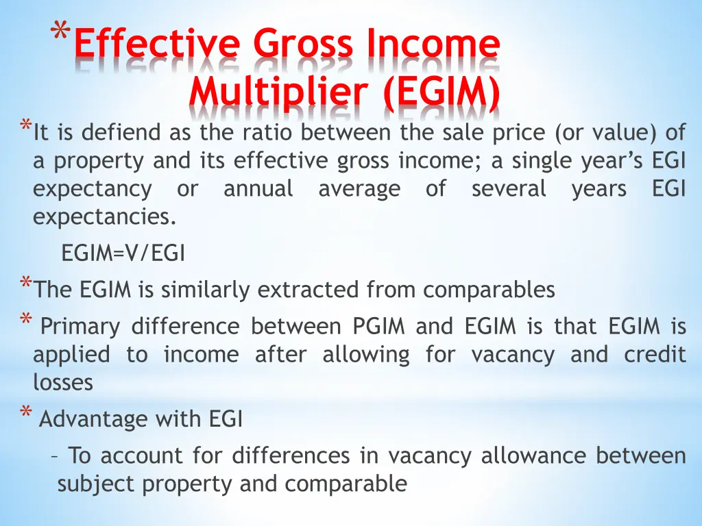 effective gross income multiplier egim