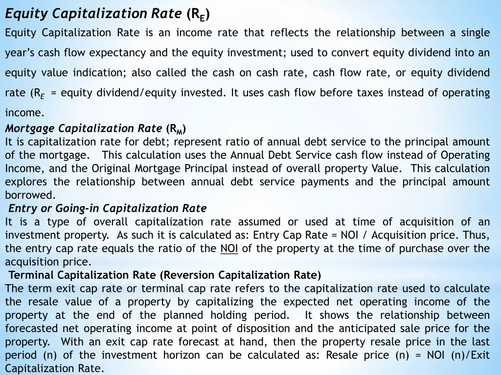 equity capitalization rate r e equity