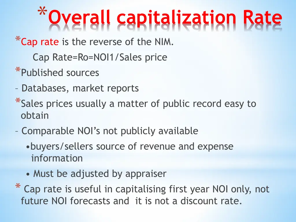 overall capitalization rate cap rate