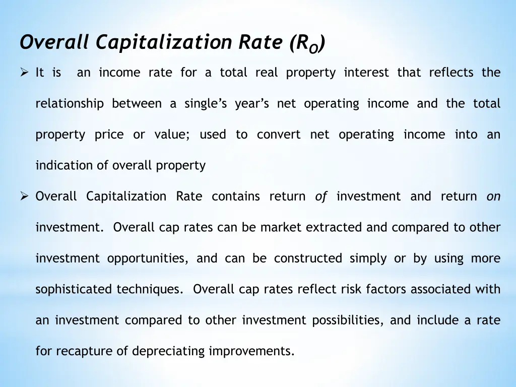 overall capitalization rate r o