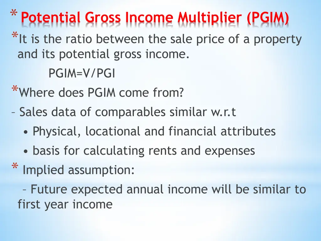 potential gross income multiplier pgim